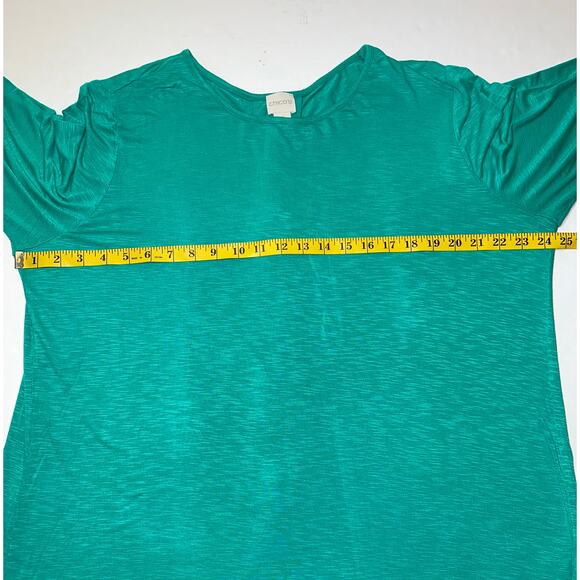 Chico's Green Pullover Top 3/4 Sleeve Back Lace Up Decor Sz 2 US L Rayon/Spandex - Picture 4 of 7